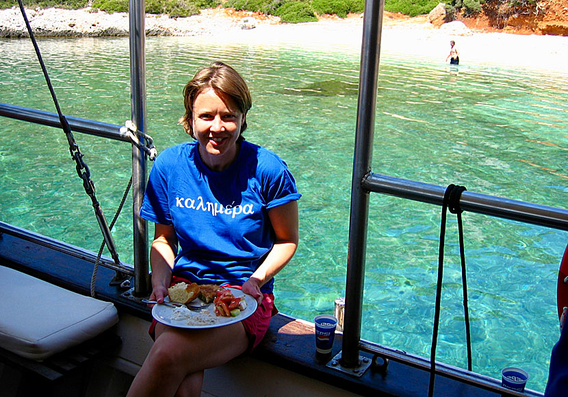 Lunch on board the excursion boat Gorgona at Kyra Panagia island near Alonissos in Greece.