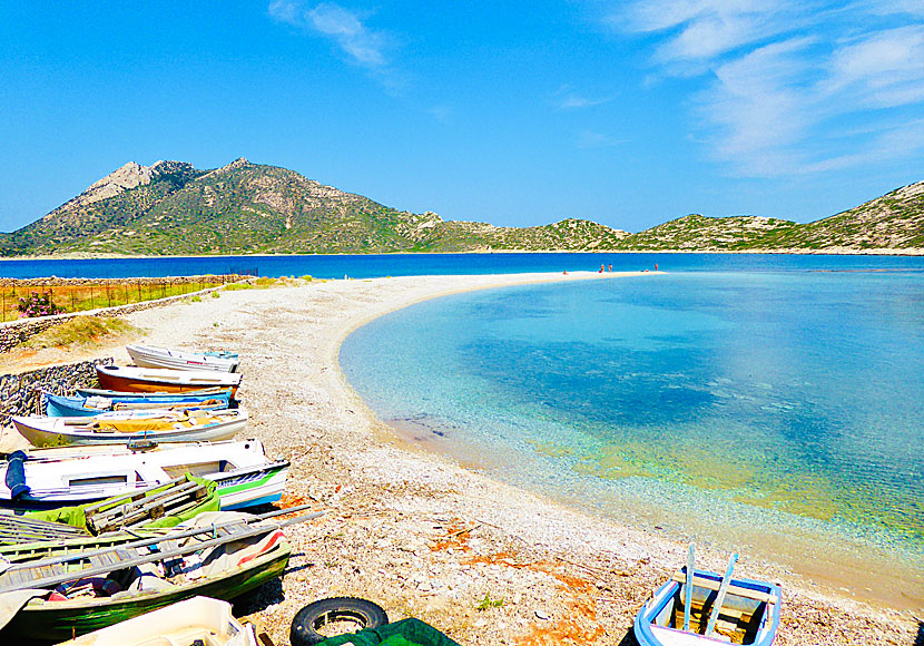 The small port and the beautiful beach of Agios Pavlos.