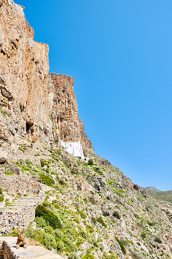 The stairs leading up to the monastery of Panagia Hozoviotissa on Amorgos.