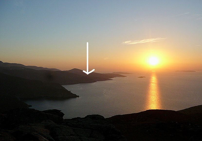 The sunset in Ancient Arkesini seen from Minoa in Katapola on Amorgos.