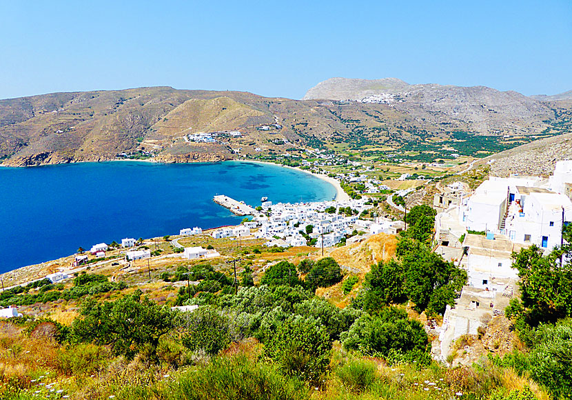 The villages of Aegiali, Potamos and Tholaria on northern Amorgos in Greece.