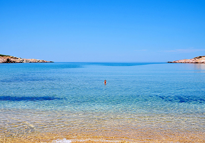 The lovely, inviting and crystal clear snorkeling water at Ateni beach on Andros.