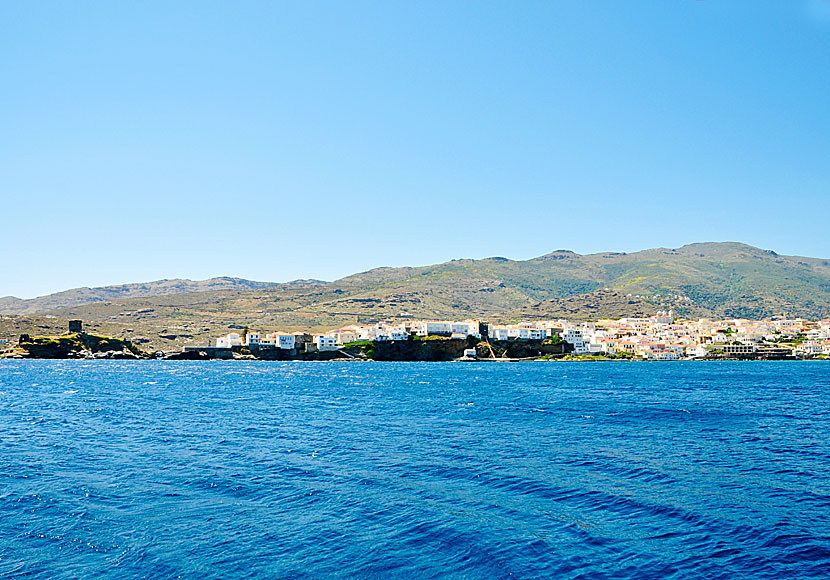 Andros town and Neimporio beach in Greece.