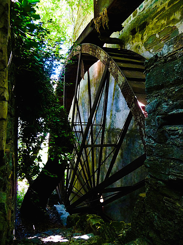 The large waterwheel that powered the wheat mills in the pasta factory on Andros in the Cyclades.