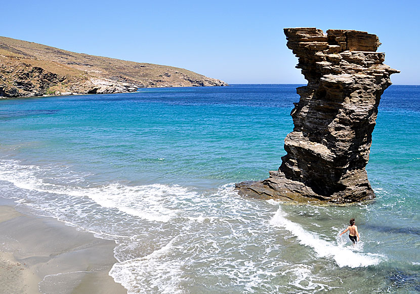 Tis Grias to Pidima beach and rock on Andros in Greece.