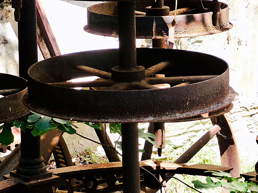 The Fabrika watermill near Stenies and Pithara Waterfalls on Andros in Greece.