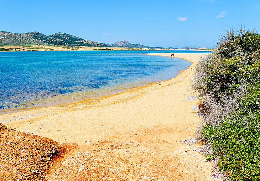 Agios Georgios beach on Antiparos with the island of Despotiko in the background.