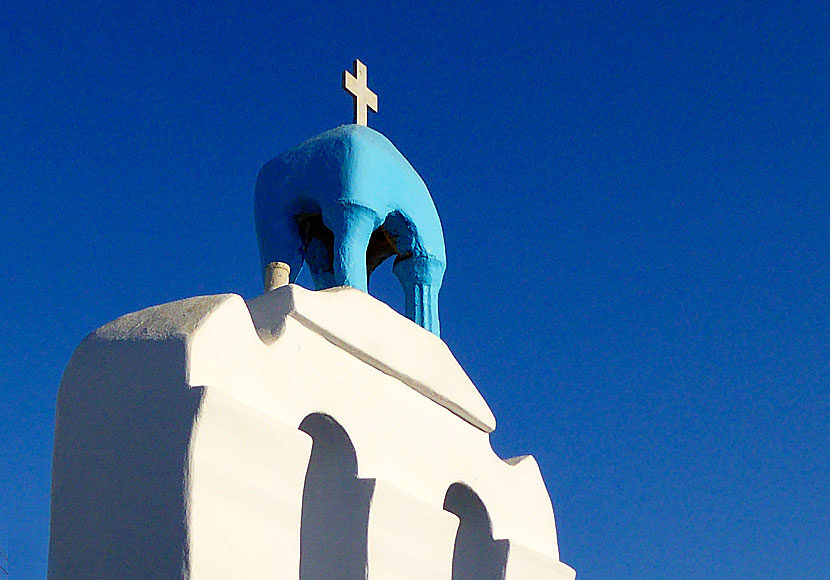 The beautiful bell tower of Agios Nikolaos church in the Cyclades.