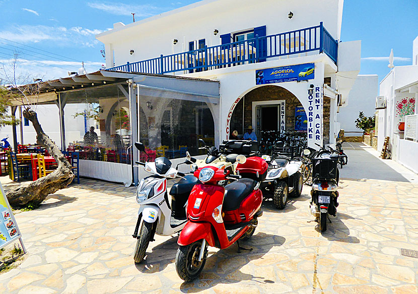 Motorbike rental in the port of Antiparos.