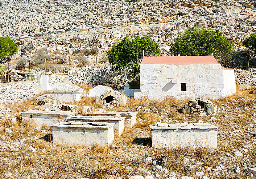 Archaeological excavations on the island of Chalki in the Dodecanese. Tombs and Roman sarcophagi.