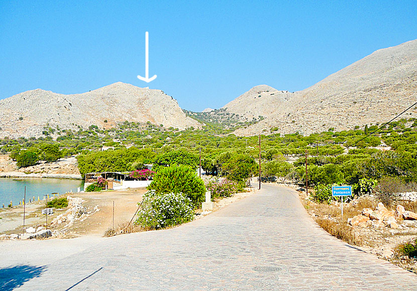 The road from Emborio to Pondamos beach, Kastro and Chorio on the island of Chalki in Greece.