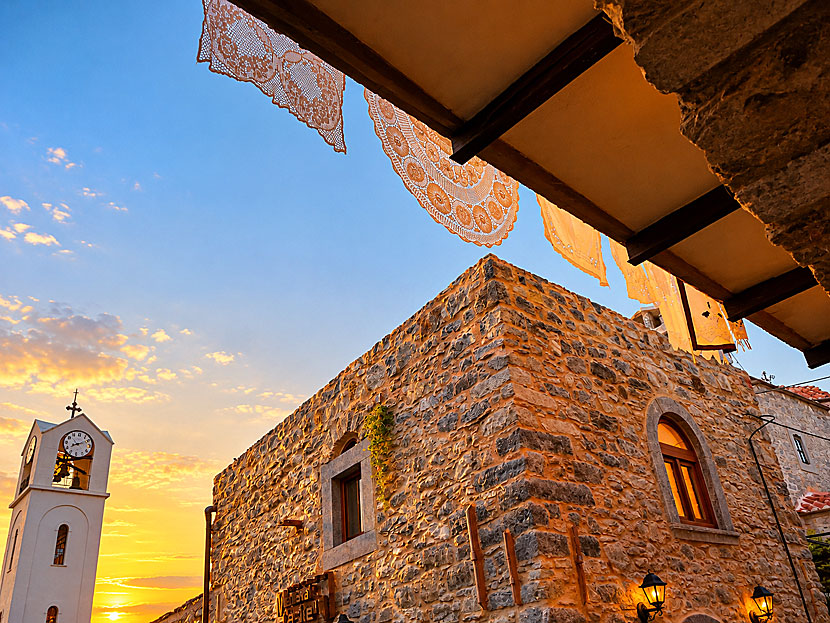 Sunset at the Megalos Taxiarchis church in Mesta.