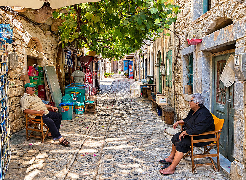 Everyday Greek life dominates in Mesta. There are several supermarkets here.