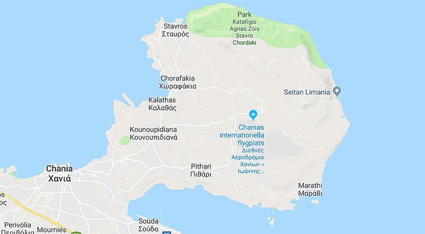 Map of Akrotiri peninsula in Crete.