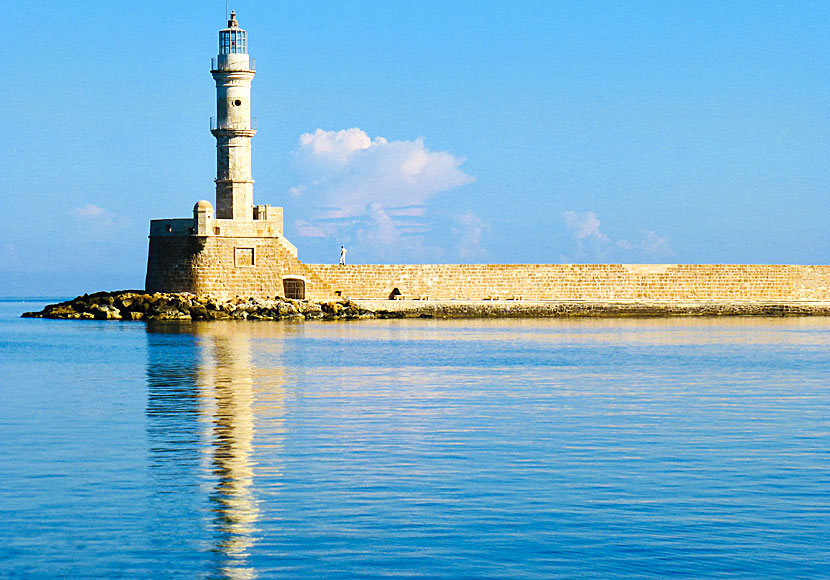 Lighthouse and breakwater in the Venetian port of Chania in Crete.