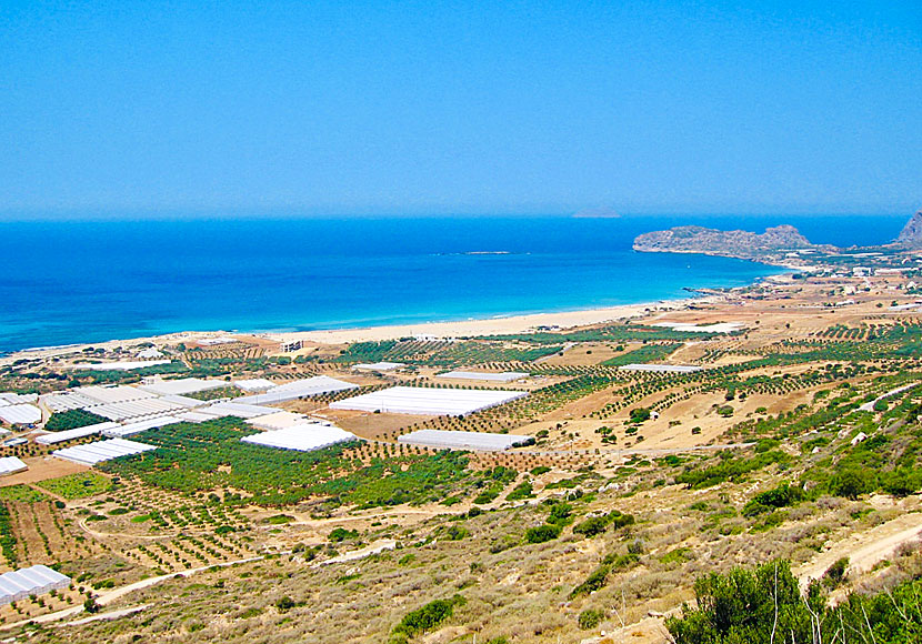 Greenhouses above the beach in Falassarna on Crete.