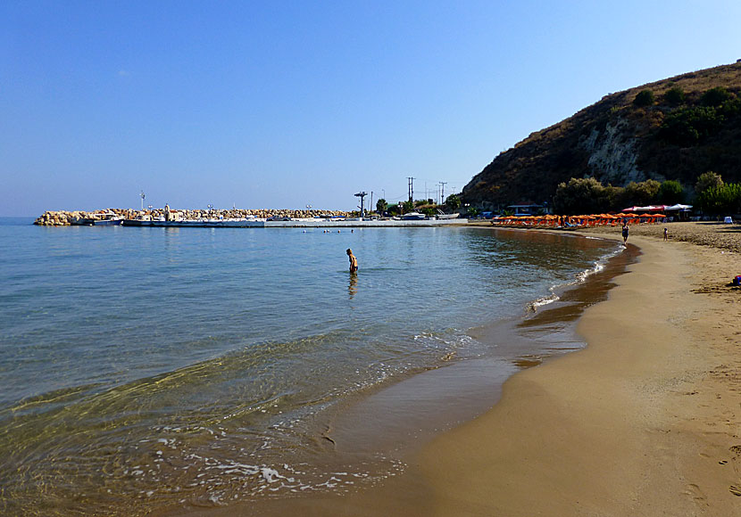 Kalyves beach in Crete and small fishing harbour.
