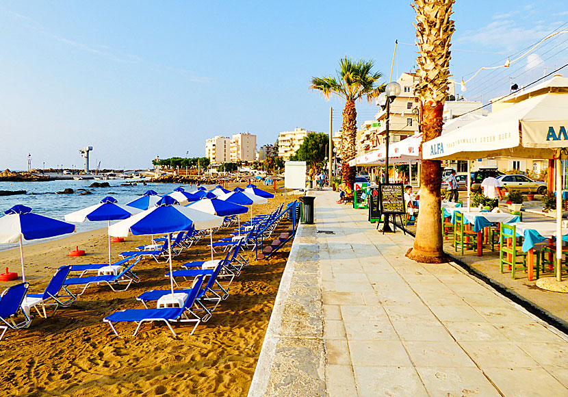 The beach and restaurants of Nea Chora west of Chania in Crete.