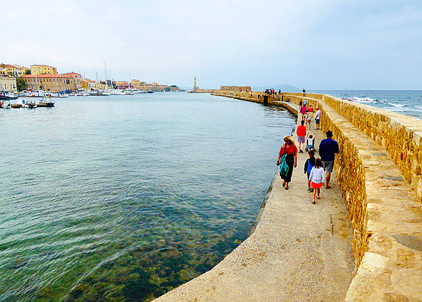 The long breakwater in Chania with bastion San Nicolo and the beautiful lighthouse.