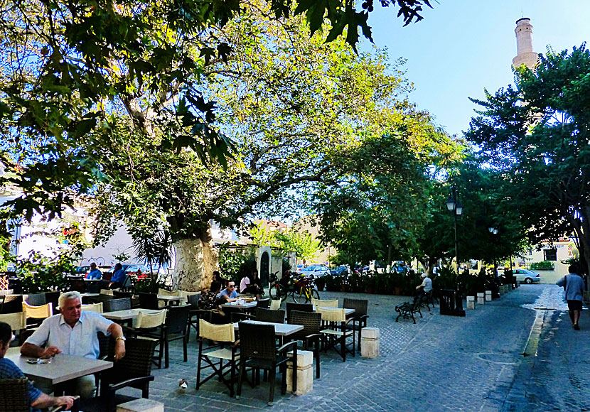 Plateia Square 1821 and the Church of Agia Ekaterina with one of the minarets in Chania.