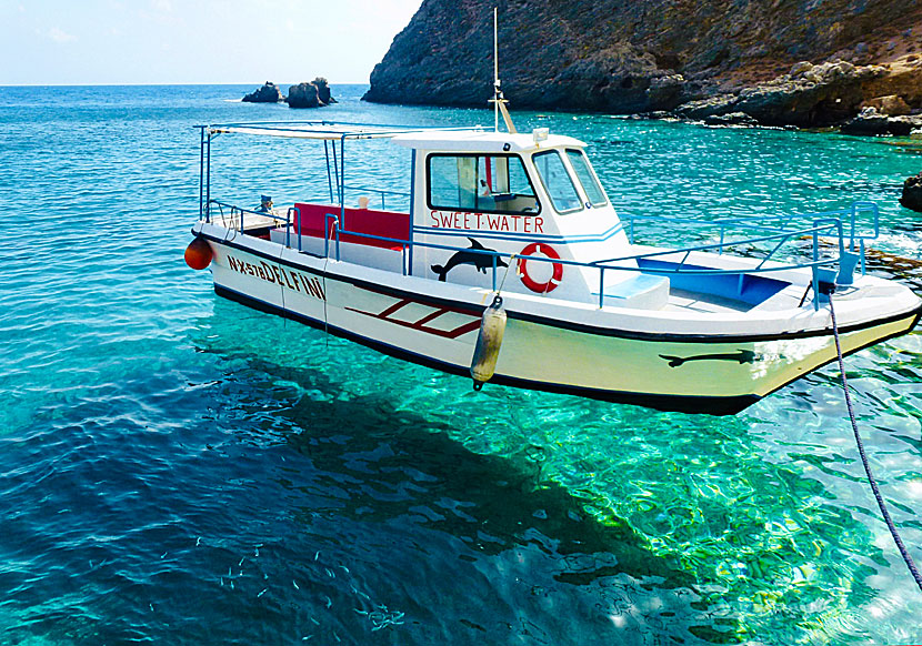 Taxi boats that go from Loutro and Chora Sfakion to Sweetwater beach in Crete.