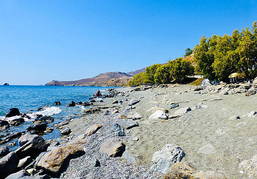 Wild camping and nudism at Dytikos beach in Lendas in southern Crete.