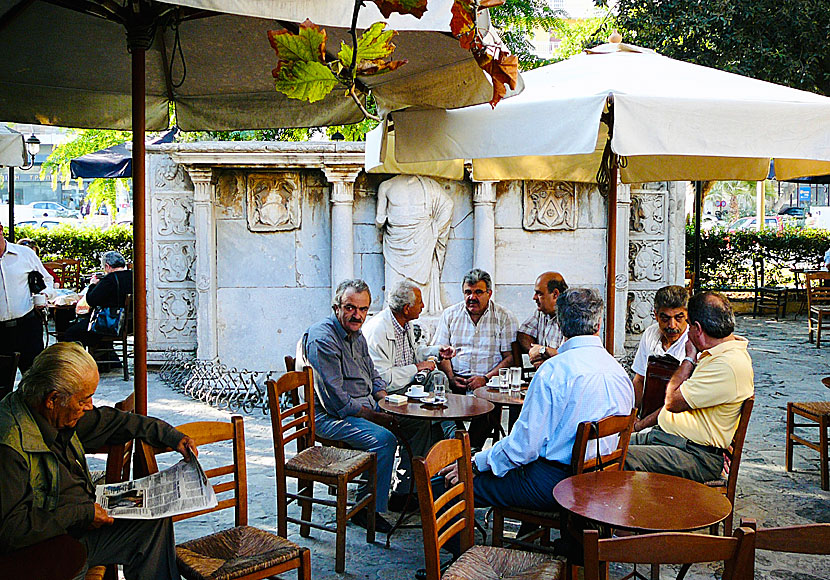 The cafe at the Bembo fountain in Heraklion which is said to be the oldest Venetian fountain.