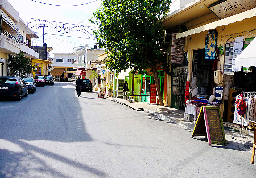 Restaurants and tavernas at the main street in Zaros. Crete.