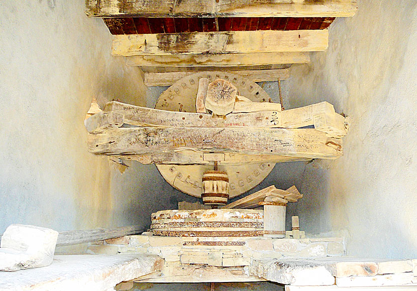 An old olive oil press in Moni Toplou Monastery in Crete.