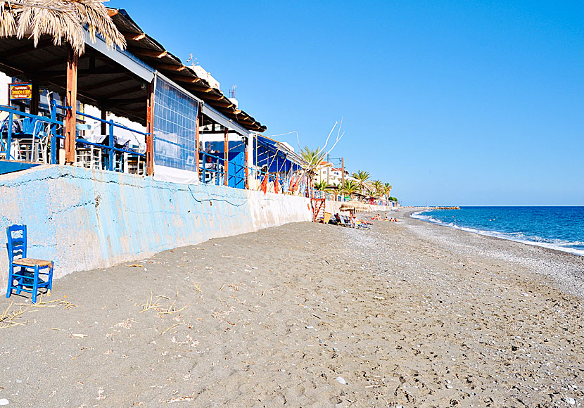 The beach and beach promenade in Mirtos on Crete.