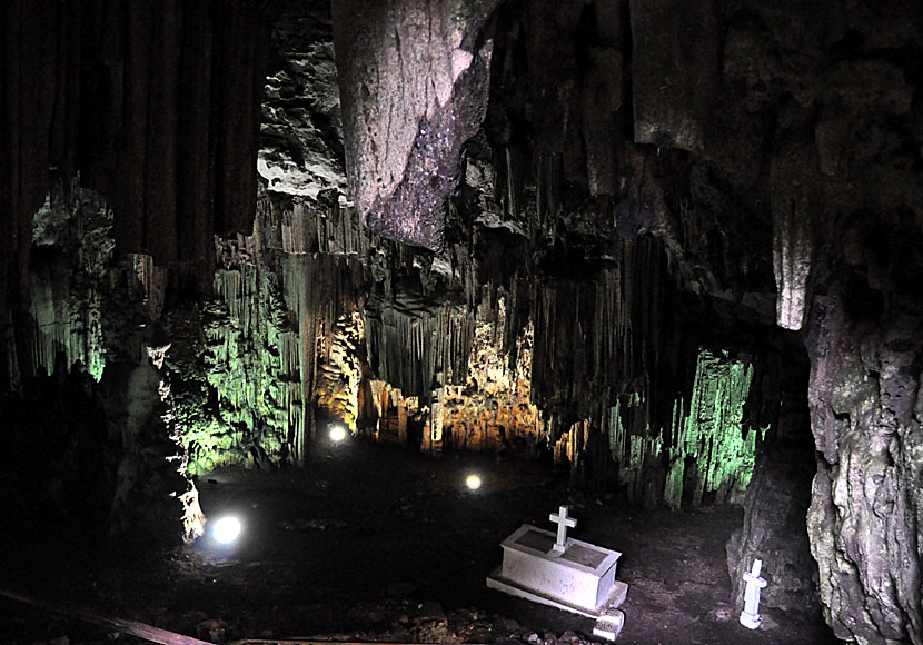 The ossuary in Melidoni Cave where remains of the dead rest. Rethymno. Crete.