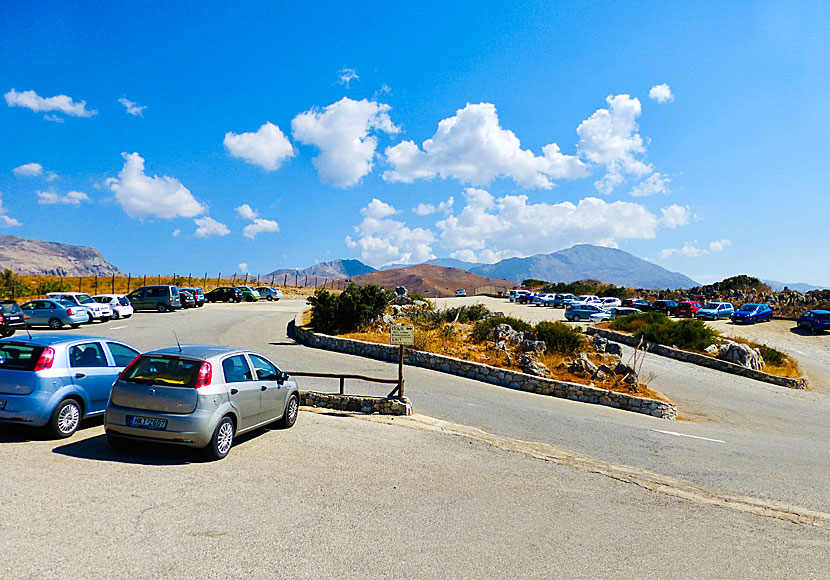 The parking lot above Preveli beach in southern Crete.