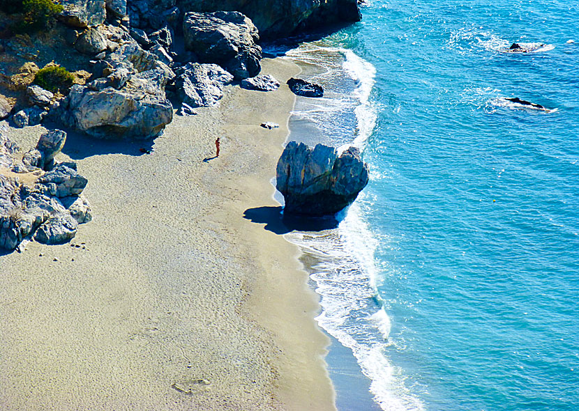 The cliff and the palm trees at Preveli beach in southern Crete