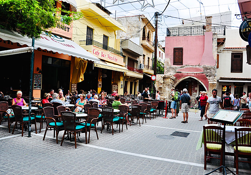 Platia Petihaki square in Rethymnon's old town where the Rimondi fountain is located.