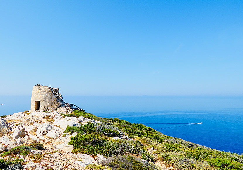 The windmill located between Kedros beach and Livadi beach on Donoussa in the Cyclades.