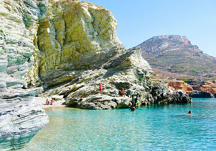 The cliff beach at Angali beach in Folegandros.