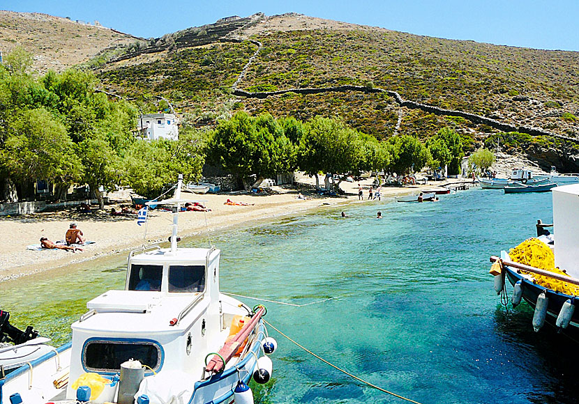 There is plenty of shade from tamarisk trees on Kambi beach on Fourni.