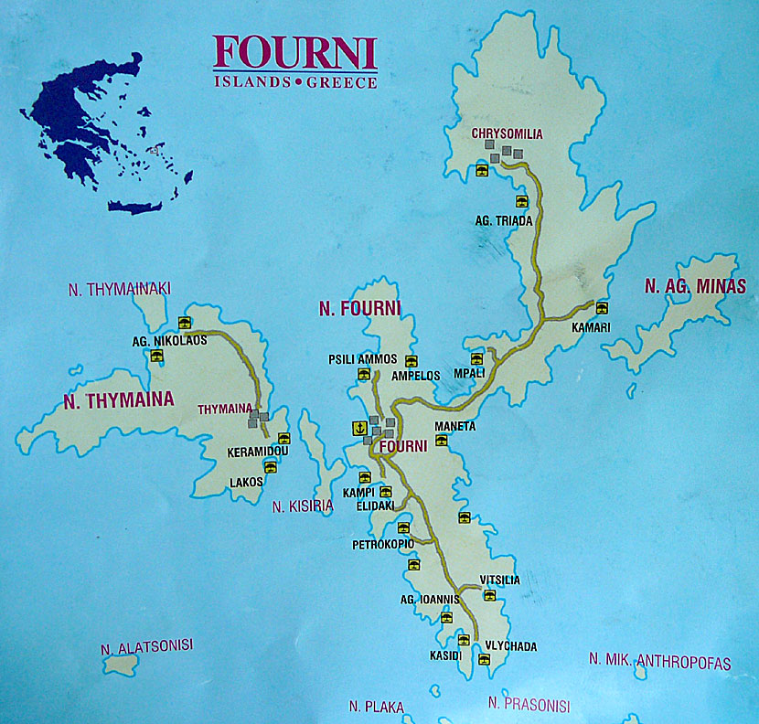 Map of the island of Fourni in Greece.