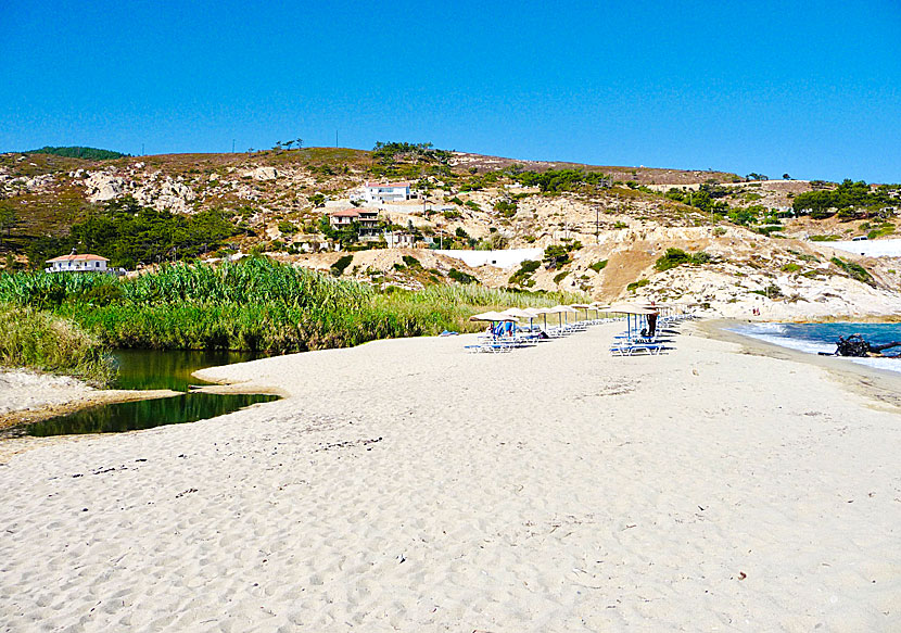 The small river that flows out on Livadia beach in Armenistis.