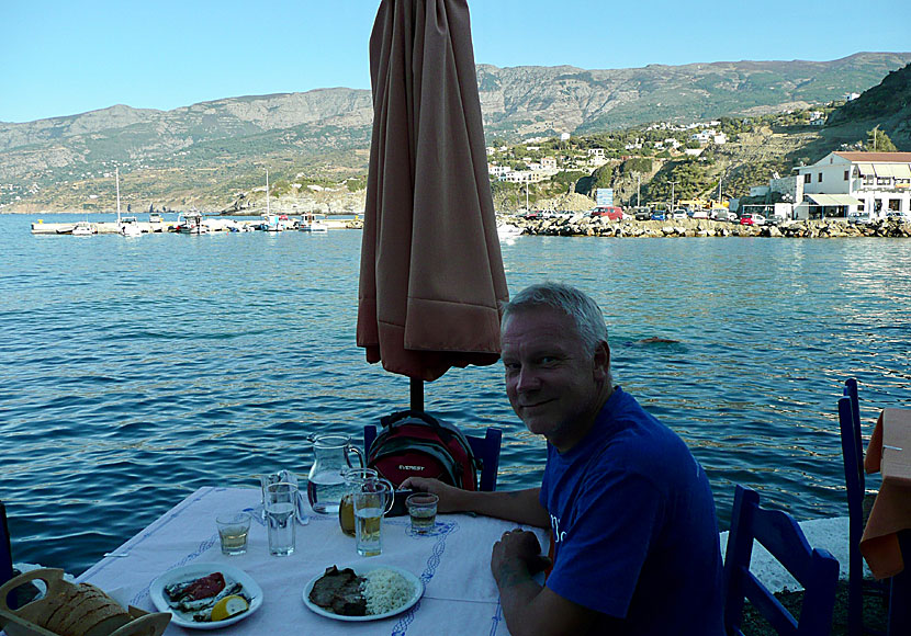 The tavernas in Evdilos is located near the water. Ikaria.