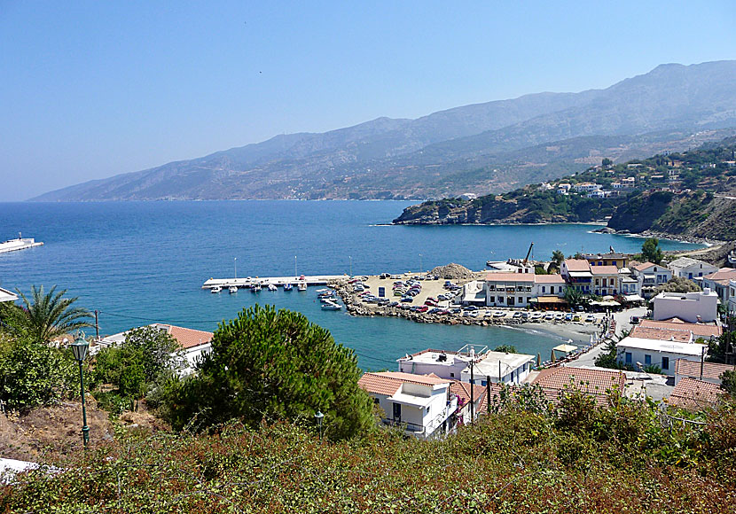 Evdilos village, port and beach on Ikaria in Greece.