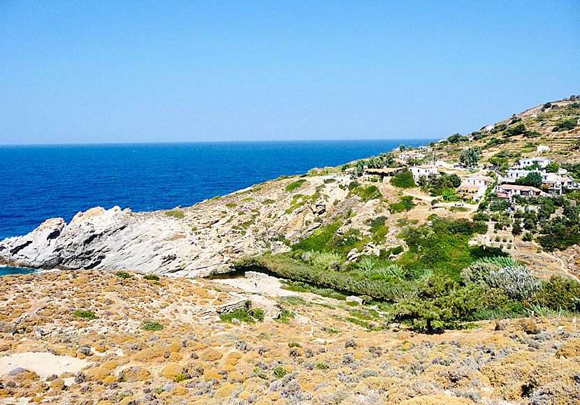 The village of Nas, Nas beach and the river Halaris on Ikaria in Greece.