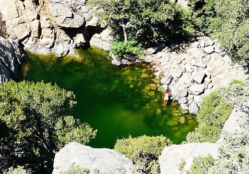Bathe naked in the lakes in the Halaris gorge above the village of Nas on Ikaria in Greece.