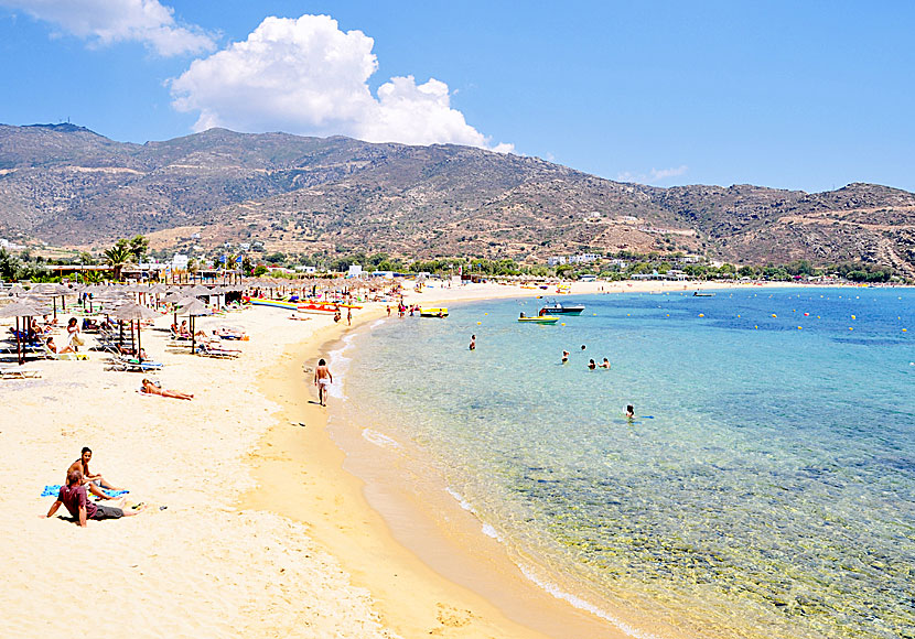 The fantastic sandy beach Mylopotas beach on Ios in Greece.