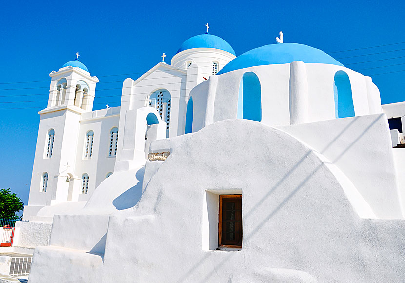 Cathedral of Chora and the cream cake churche of Agia Ekaterini in Ios.