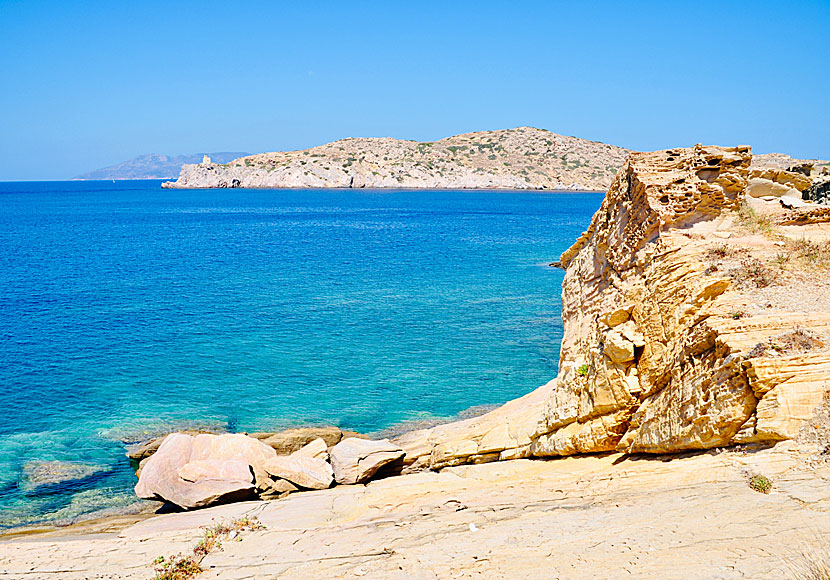 Nudism is common on the rocks at Valmas beach on Ios.