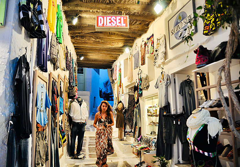Shopping in Chora on Ios in Greece.