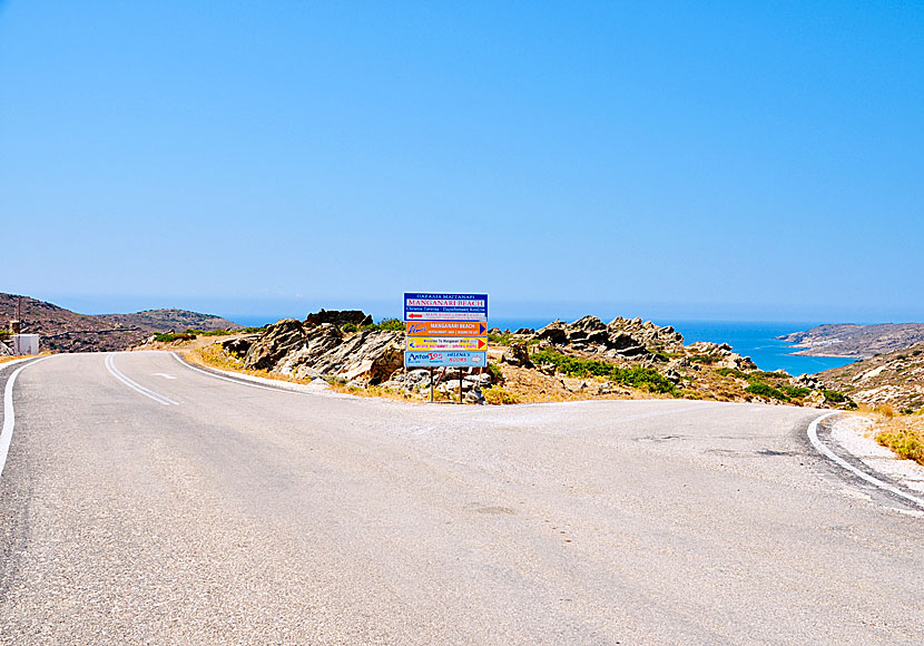 Drive car and moped to Manganari beach on Ios.