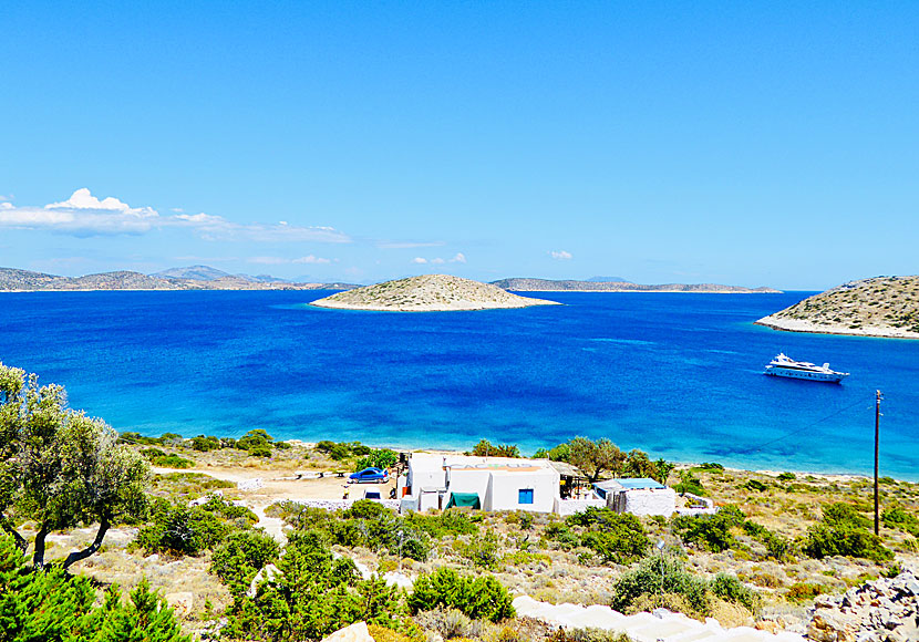 Cactus Bar overlooking Venetiko island near Livadi beach on Iraklia.