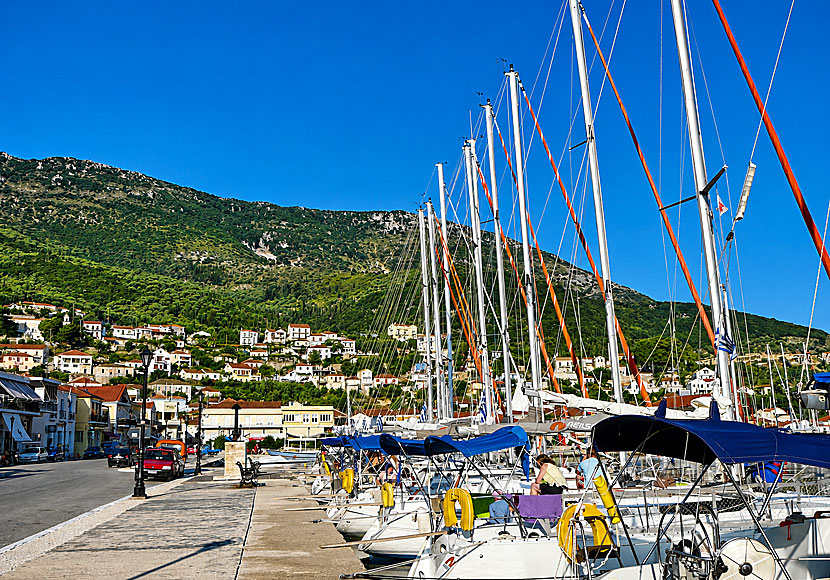 Vathy on Ithaca in Greece is a very popular overnight anchorage for sailboats.